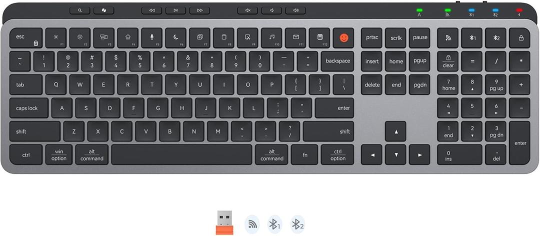 MEETION K9990 Slim Wireless Bluetooth Keyboard, Low Profile Quiet Typing, 3-Device Switching (2.4G+BT), Rechargeable Full Size Keyboard, Scissor Switch, for Windows Mac PC Desktop Laptop Tablet,Black