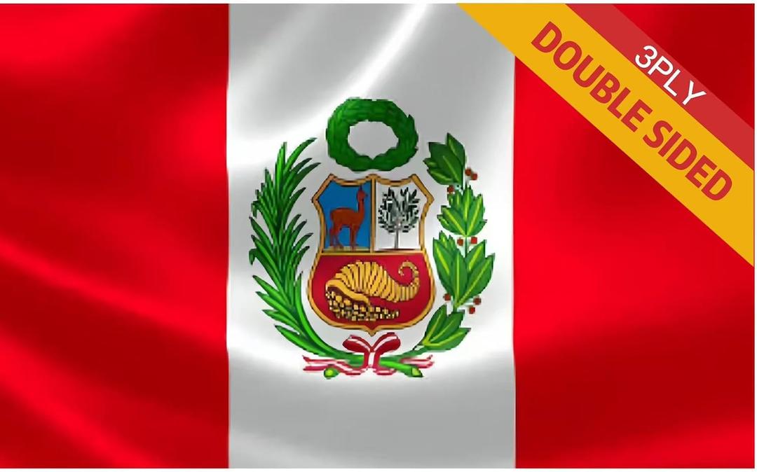 Double Sided 3ply Peru Flag 4X6FT with Inner Layer- Vivid Color, All Weather, Double Stitched Peruvian National Flags,Polyester Flags with Sturdy Brass Ring. (3ply 4x6)