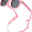 COASION Bendable Flexible Polarized Newborn Baby Sunglasses with Strap for Infant Boys Girls Age 0-12 Months CA8042 (C5* Matte Pink/Gray)
