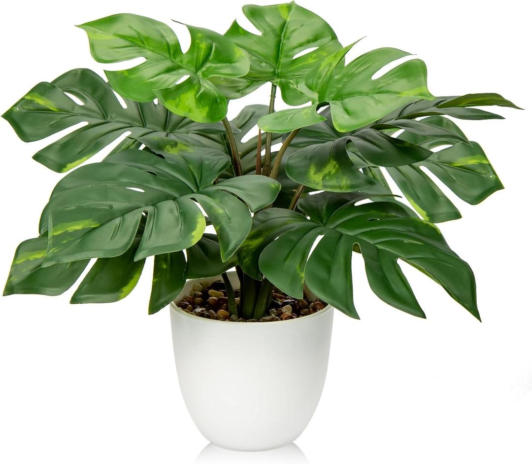 Hollyone Artificial Monstera Plant Faux Monstera Deliciosa Plant Potted Fake Tropical Plants in Pot for Indoor Outdoor Home Decoration