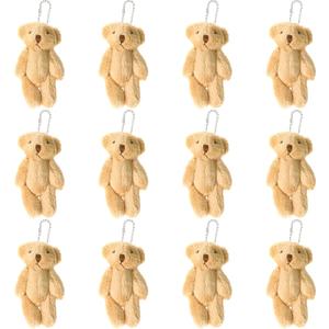 12Pcs Stuffed Plush Mini Teddy Bears, 6cm Joint Stuffed Small Teddy Bears Tiny Bear Stuffed Animal Bulk for Cake Decorations Party Favors Supplies Bag DIY Accessory Christmas Stocking  (Light Brown)