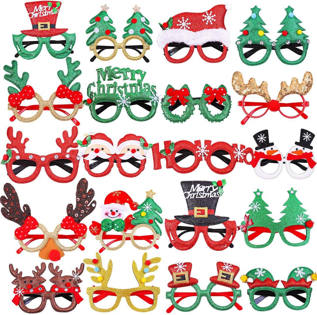 URATOT 20 Styles Christmas Party Glasses Frames Christmas Decoration Eyeglasses Xmas Costume Glasses Frame for Holiday Favors