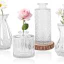Set of 4 Glass Bud Vase Set, Small Vintage Clear Flower Vase Centerpieces for Table Bulk Cute Rustic Style Mini Vase for Home Decor Wedding Baby Shower Birthday Party
