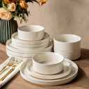AmorArc Ceramic Dinnerware Set for 6 | Speckled Stoneware Plates and Bowls with Rustic Terracotta Underside| Scratch Resistant, Dishwasher & Microwave Safe Dishes Sets- 18pcs (Modern Beige)