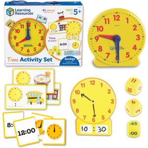 Learning Resources Time Activity Set Teaching Clocks for Kids, Teacher Classroom Must Haves, Elementary School & Montessori Activities, Math Manipulatives, Time Flash Cards, Gifts for Boys and Girls