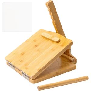 2025 Upgraded Wooden Tortilla Press 10 Inches Large Wood Tortilla Press Maker, with Rolling Pin & 50 Pcs Parchment Paper, for Homemade Tortillera, Roti, Chapati, Taco, Pataconera, Burritos (Square)