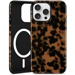 Jusy Compatible with MagSafe Brown Tortoise Shell Print Phone Case for iPhone 14 Pro Max, Amber Trendy Luxury Magnetic Soft TPU and Hard PC Protective Phone Cover for Women Girls - Black