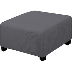 Easy-Going Stretch Square Ottoman Cover Folding Storage Stool Furniture Protector Soft Slipcover with Elastic Bottom (30x30x15inch, Grey) (Medium)