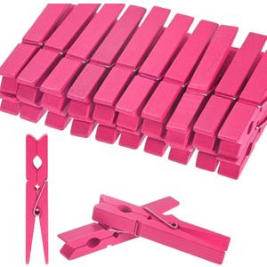 M METERXITY 50-Pack Colored Clothespins Wooden, 2.8 Inch/72mm Colorful Clothes Pins for Hanging Clothing/Crafts/Pictures, Wooden Clothespins [Rose Red]