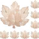 Fall Leaf Placemats Set of 8,Thanksgiving Placemats Harvest Maple Placemats 16X17inch for Party, Holiday and Wedding Table DecorChampagne Gold