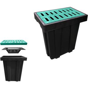 Catch Basin for Drainage with Fiber Glass Grate-22x14x24 in. Large Drainage Basin with Debris Basket,A15 French Drain Basin Without Reserved Hole for Yard,Downspout,Lawn,Municipal Pipeline