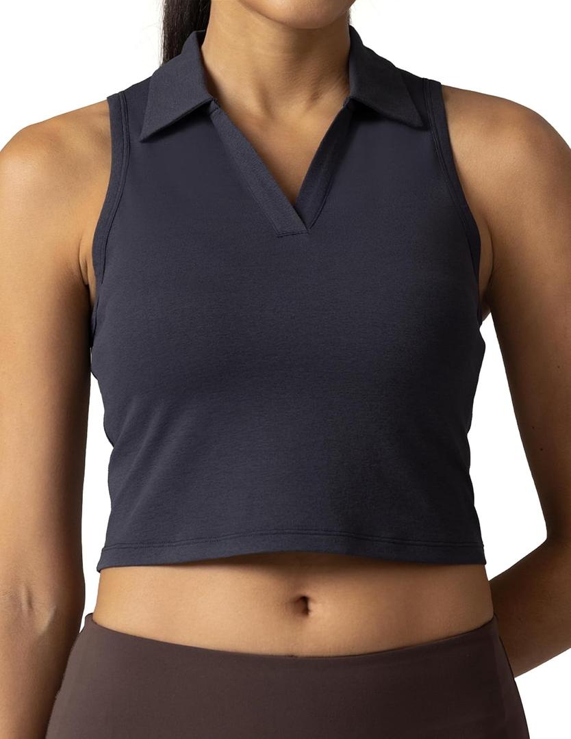 Colorfulkoala Women's Polo Tank, Slim‑Fit Sleeveless Golf Crop Top (L)