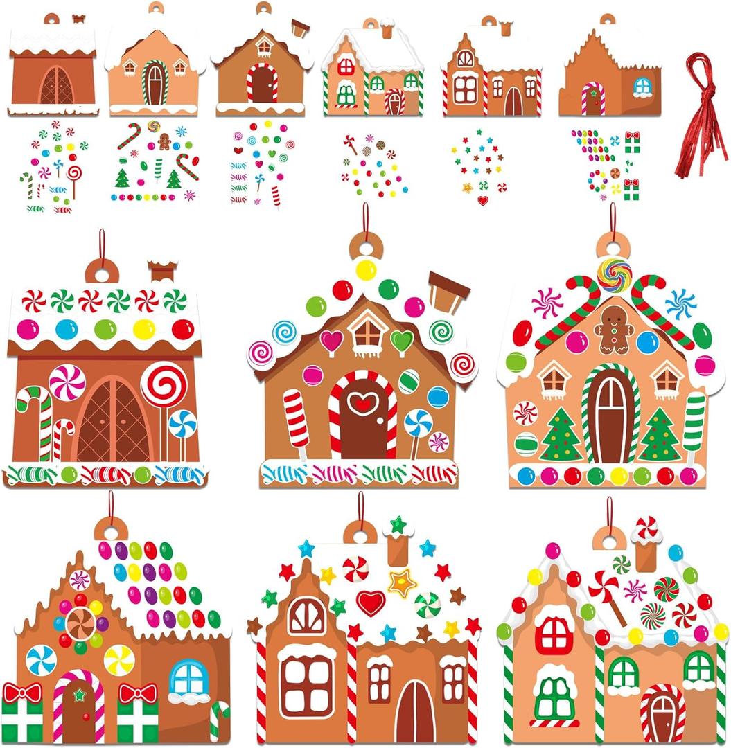 36 Sets Christmas DIY Art Craft Kits Gingerbread House Ornaments Art Sets Winter Christmas Stickers Arts and Crafts Bulk for Kids Winter Holiday Xmas Theme Classroom Activities Party Decorations