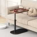 Simcat C Shaped End Table Tv Tray Table with Metal Frame Nightstand Bedroom Corner Table Living Room (Walnut Color)