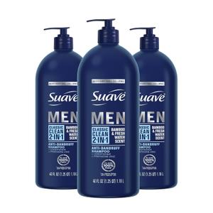 Suave Men 2 in 1 Anti Dandruff Shampoo and Conditioner, Classic Clean with Bamboo scent, 40 oz, Pack of 3