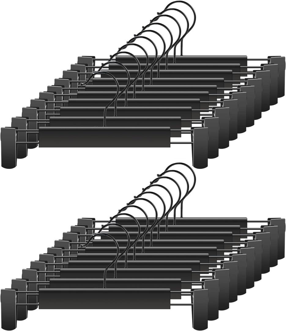 Clothes Pants Hangers, Space-Saving Skirt Holders with 360  Swivel Hooks, Adjustable Clips, Trouser Hangers, Clothes Coat Garment Jeans Hangers (20 Pack, Black)