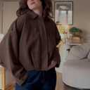 Arssm Womens Faux Suede Bomber Jacket Casual Lapel Pilot Jackets Coat Oversized Long Sleeve 2025 Fashion Outerwear (Coffee)