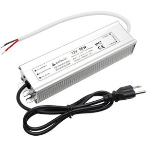 60W 12 Volt LED Power Supply, Waterproof IP67 LED Driver, 110V AC to 12V DC Converter, LED Transformer Low Voltage Output with 3-Prong Plug 3.3 Feet Cable for LED Light Strip, 5Amp