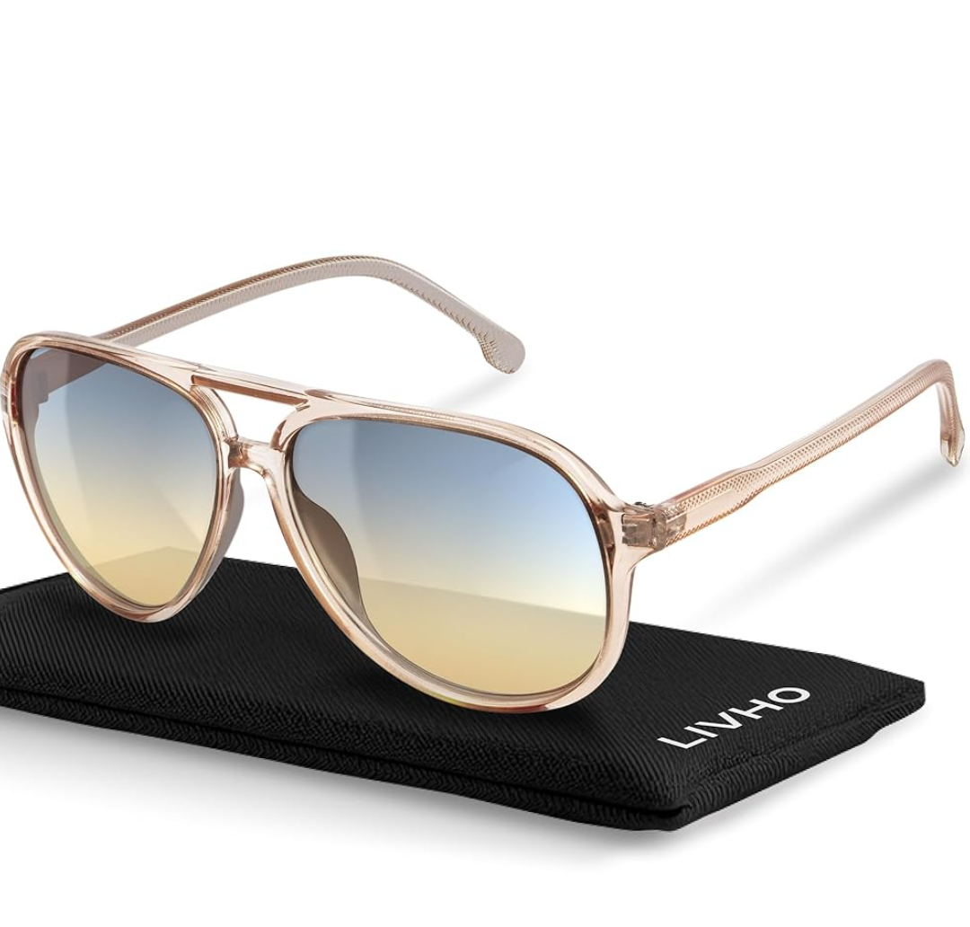 Livho Trendy Polarized Aviator Sunglasses Women Men, Retro Sun Glasses for Women Men 2025, Oversized UV Protection Shades