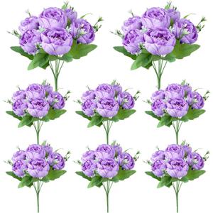 8 Pack Purple Peonies Artificial Flowers, Fake Silk Hydrangea Bouquet for Bridal Wedding Home Table Decor Reusable Dining Opening Ceremony Birthday Arrangement Faux Floral