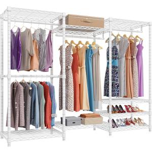 VIPEK V5 Portable Closet Wardrobe Heavy Duty Clothes Rack, Freestanding Clothing Racks with 4 Hang Rods & 8 Shelves, Adjustable Custom Closet Racks, 68.9" L x 15.7" W x 76.4" H, Max Load 890LBS, White