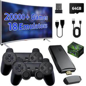 ZeroStory 2026 Upgrade Retro Game Console Stick, Retro Video Game Console Stick Built in 20000+ Games with 15 Emulators, 4K HDMI Output with 2 Pack 2.4G Controllers for Christmas gifts (64GB) (Glossy Black)