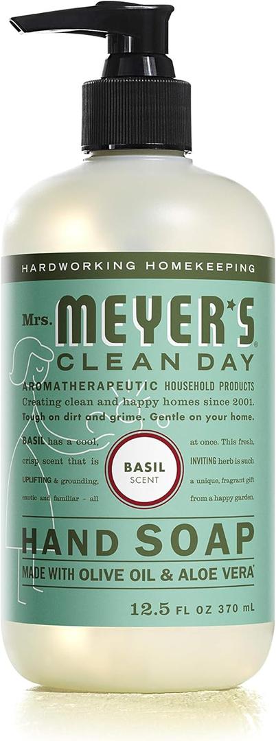 MRS. MEYER'S CLEAN DAY Hand Soap, Made with Essential Oils, Biodegradable Formula, Basil, 12.5 fl. oz