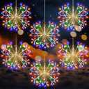 Baquler 6 Pcs Christmas 3D Snowflake Hanging Ornament with 72 LED Lights 16 Inch Christmas String Lights Metal Snowflake Lights for Patio Wedding Party Indoor Outdoor Decoration(Colorful Light)