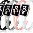 Getino Compatible with Apple Watch Band  44mm/45mm/46mm/49mm/(42mm Seres 3 2 1) iWatch Ultra Series 11 10 9 8 7 6 5 4 3 2 1 SE Women Men, Stylish Silicone Slim Sport Watch Bands, Black/Pebble Gray/Pink Sand/White