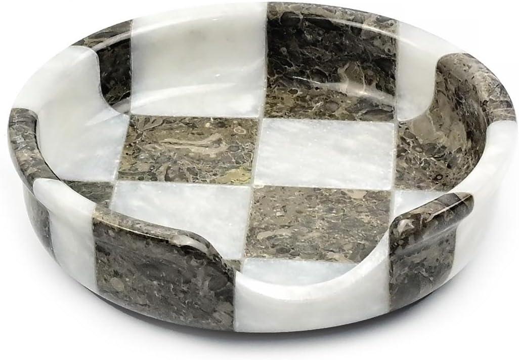 Marble Spoon Rest for Stove Top, Checkered Kitchen Utensil Holder, Coffee Bar Accessory (White Grey)