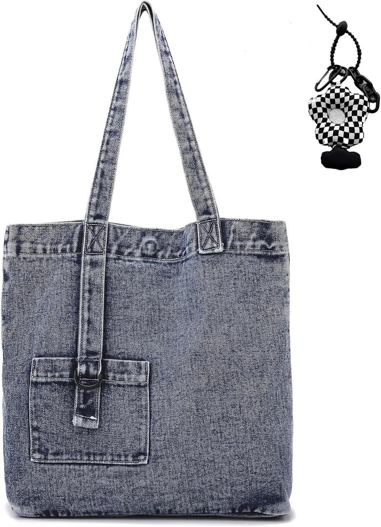 Micmores Tote Bag Denim Purse for Women Vintage Handbags Trendy Shoulder Bag Jean Purse for Work Travel Shopping