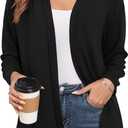 Women's Casual Lightweight Cardigans Open Front Long Sleeve Cardigan Sweaters Loose Fit (Large, Black)