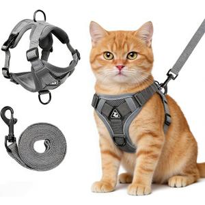 Cat Harness and Leash for Walking, Escape Proof Soft Adjustable Vest Harnesses for Cats (Large, Grey)