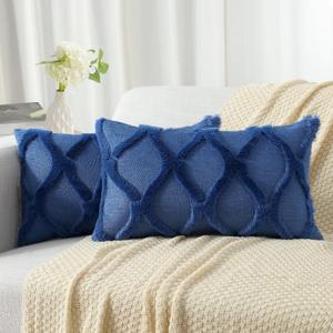 decorUhome Throw Pillow Covers 12x20 Inch Set of 2, Soft Plush Faux Fur Wool Lumbar Dark Blue Couch Pillow Covers, Decorative Neutral Pillow Cases for Bed Sofa Living Room Home Decor