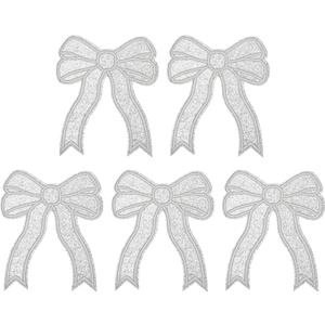 Bow Iron on Patches, Sequin Bow Embroidered Patches Cute Fabric DIY Decorative Applique -Fitting for (Clothes - Hats - Jeans - Backpacks - Sewing) 5 Pack & Silver