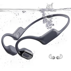 Swimming Headphones, Bone Conduction Headphones Bluetooth 5.4, IPX8 Waterproof with 32GB MP3 Player, Open Earphones with Safelight, Underwater Headphone for Swimming, Night Running, Fitness, Gray