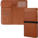 Travel Passport Wallet, RFID Blocking Passport Holder with Zipper, Passport Cover for Women Men, PU Leather Travel Document Organizer with Card Slots, Gift for Family Friends, Brown