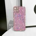 NITITOP Compatible with iPhone 15 Case Glitter Sparkly Sequin Design for Girls Women Luxury Bling Crystal Diamond Frame Full Camera Protection Shockproof Protective Phone Cover - Pink