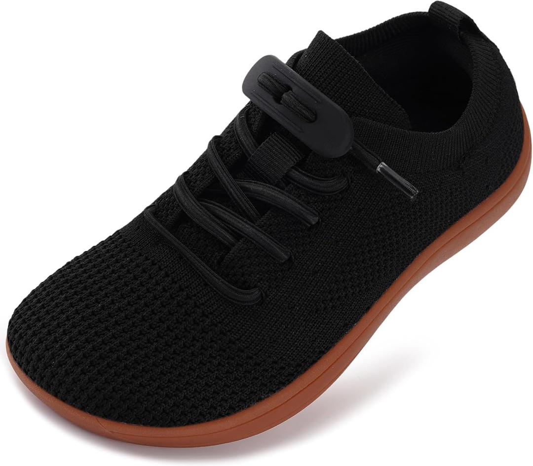 WHITIN Toddler/Little Kid Wide Barefoot Shoes | Slip on Zero Drop Minimalist Sneakers for Boys Girls | Adjustable No-Tie Lacing Design (Black)