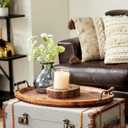 Deco 79 Wood Living Room Decor Tray Large Oval Ottoman Tray with Scroll Metal Handles, Serving Tray 29" x 19" x 4", Brown