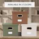 ZICOTO Decorative File Organizer Box Set of 2 - Collapsible Linen Filing Cabinets w/Handles Are Perfect to Store all Your Documents & Hanging File Folders - Portable Easy Slide Crates with Lid