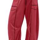 Panadila Womens Barrel Pants Drawstring Wide Leg Sweatpants Baggy Summer Lounge Pants Casual Beach Trousers (Red, M)