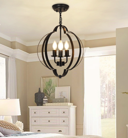 DLLT 3-Light Black Farmhouse Chandelier, Rustic Dining Room Light Fixtures Over Table, Copper Adjustable Chandelier for Entryway, Living Room, Bedroom, 40W, E12 Base (Bulbs Not Included)