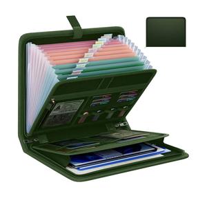 Fireproof Accordion File Organizer, Portable Expanding File Folder with Waterproof Zipper&Labels, Green Document Organizer with 13 Pockets, File Organizer for Important Document/Paper Storage