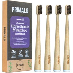 PRIMALS Horse Bristle & Bamboo Toothbrush (4-Pack) - Luxurious & Soft Horse Bristles - Fully Biodegradable - Plastic & Nylon Free - Quick Dry Design
