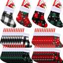 Seematn 48 Pcs Mini Christmas Stockings Buffalo Plaid Snowflake Stockings with Plush Cuff Christmas Socks Bulk for Christmas Tree Hanging Ornaments Xmas Table Dinnerware Decor