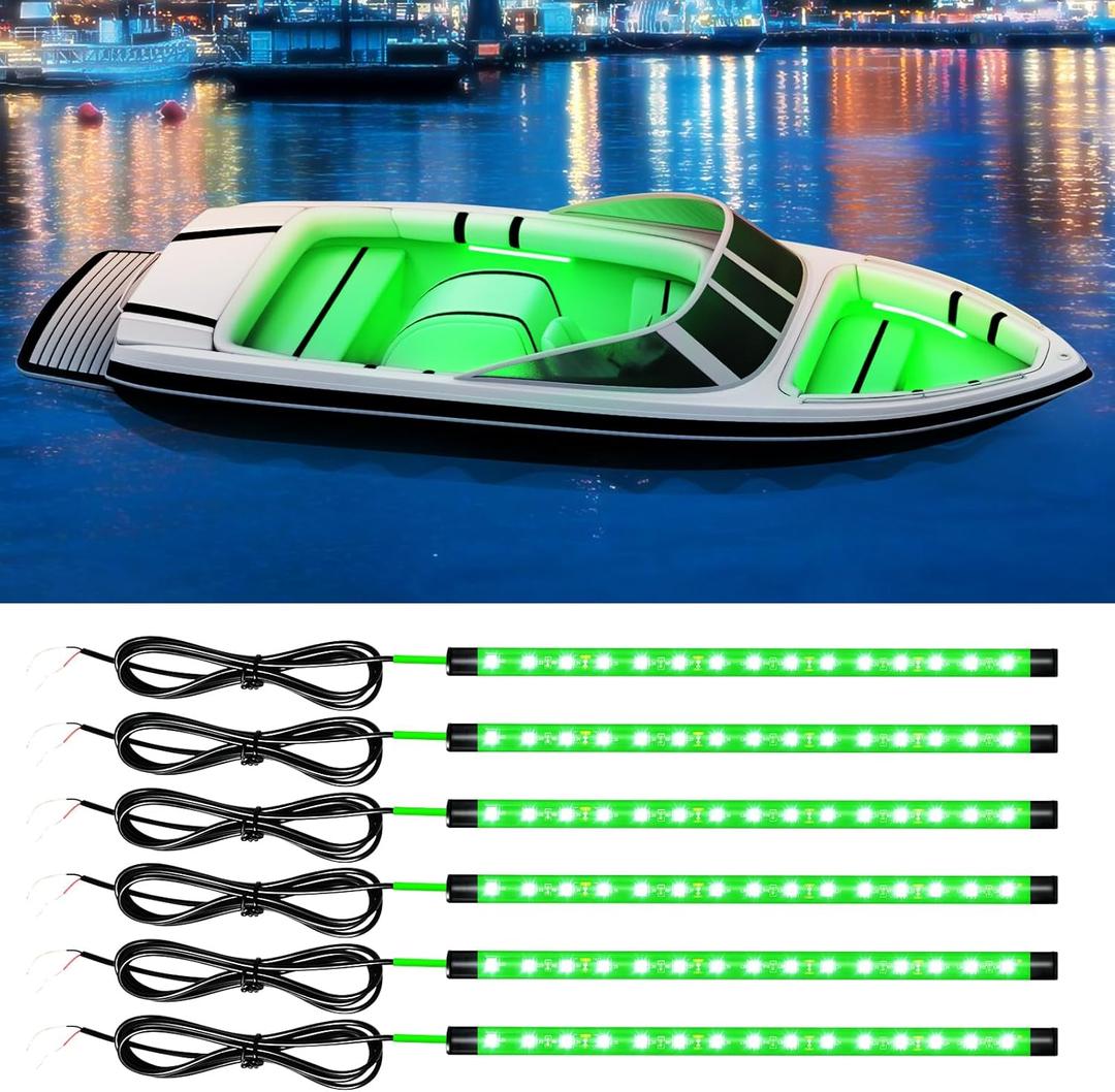 Green Led Strip Lights,DUOFU365 Marine Boat Led Navigation Lights 30CM 15 SMD IP67 Waterproof Auto Interior Lights for Home Decoration Car Motorcycles Boat Golf Cart Truck with 3M Tape(6PCS)