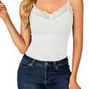 LYANER Women's Lace V Neck Camisole Adjustable Strap Cami Sleeveless Tank Undershirt Top (Medium, White)