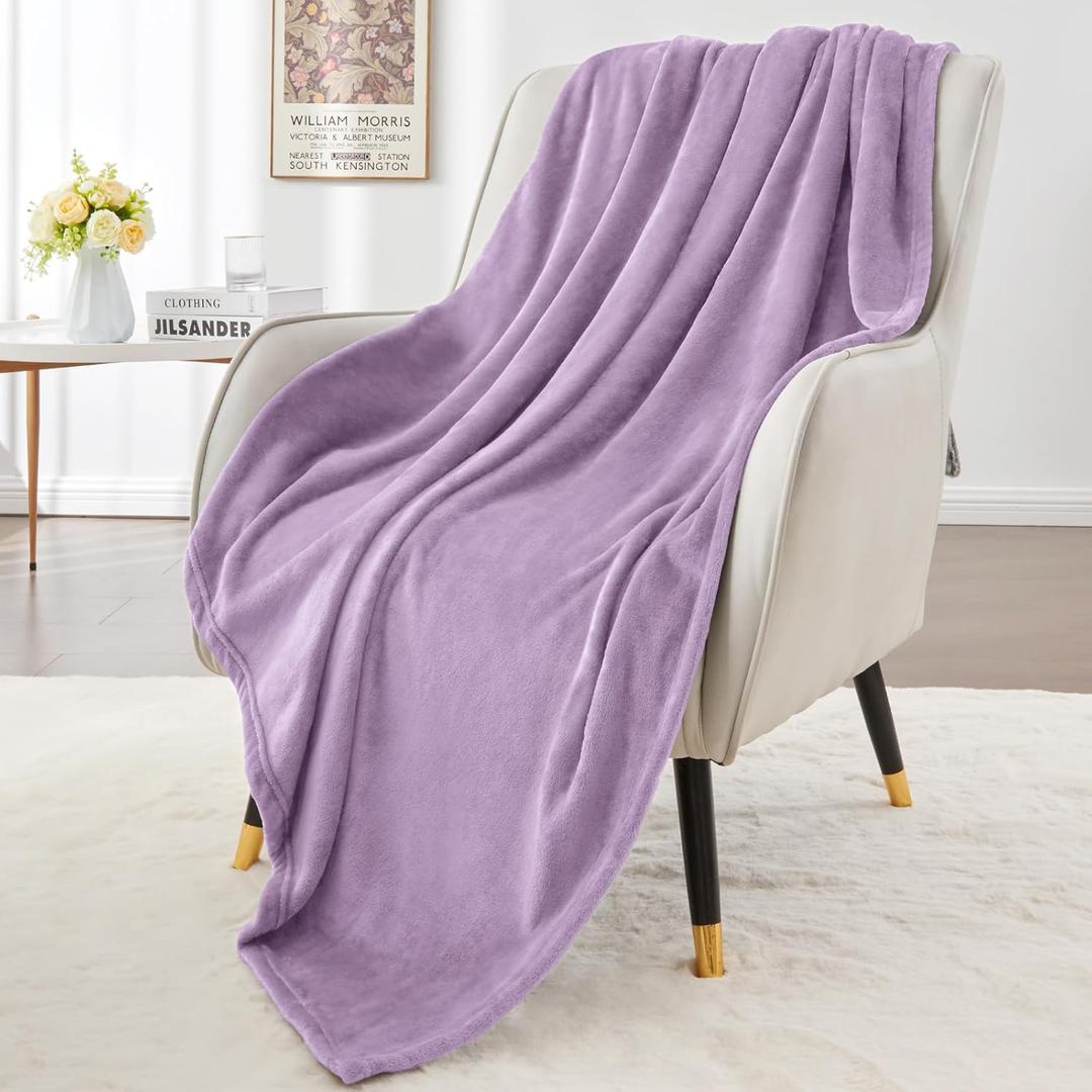 Elegant Throw Blanket for Couch & Sofa, All-Season Lightweight Fleece Blanket, Luxury Soft Cozy Fuzzy Throw for Her Him, Lavender, 50 x 56 Inches