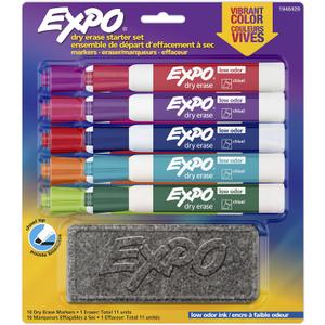 EXPO Low Odor Dry Erase Marker Starter Set with White Board Eraser, Chisel Tip Dry Erase Markers, Assorted Colors, 11-Piece Set